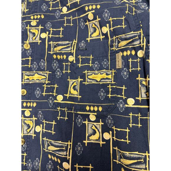 Woolrich Shirt Mens large Blue Fishing All Over Print short sleeve - Picture 3 of 10